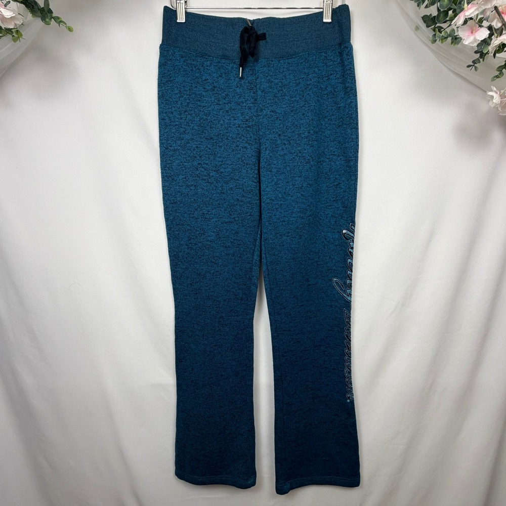 Harley-Davidson Womens Teal Marl Knit Lounge Pants Script Logo Drawstring Small